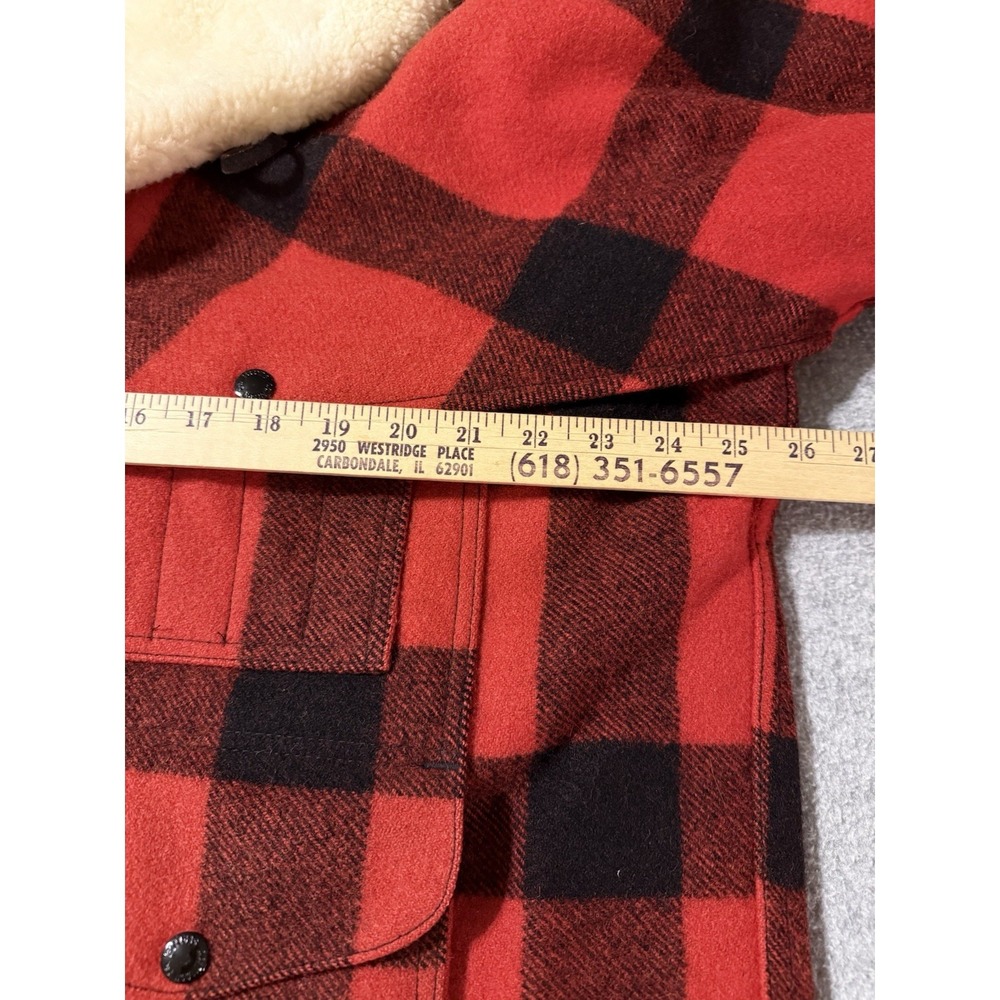 VTG CC Filson Mackinaw Wool Packer Coat Men's 48 Red Buffalo Plaid Shearling USA - Picture 14 of 16